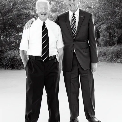 Image similar to A portrait photo of joe biden teams up with a teenage joe biden, perfect faces, 50 mm, award winning photography