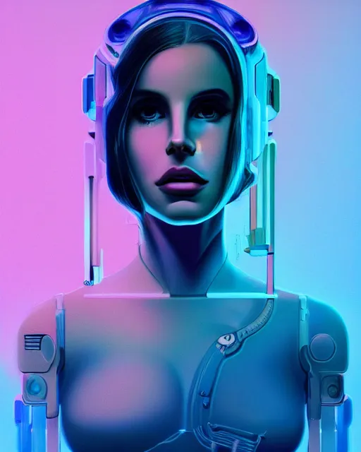 Prompt: portrait of lana del rey as a cyborg. intricate abstract. intricate artwork blue and pink lighting, by tooth wu, wlop, beeple, dan mumford. concept art, octane render, trending on artstation, greg rutkowski very coherent symmetrical artwork. cinematic, key art, hyper realism, high detail, octane render, 8 k, iridescent accents