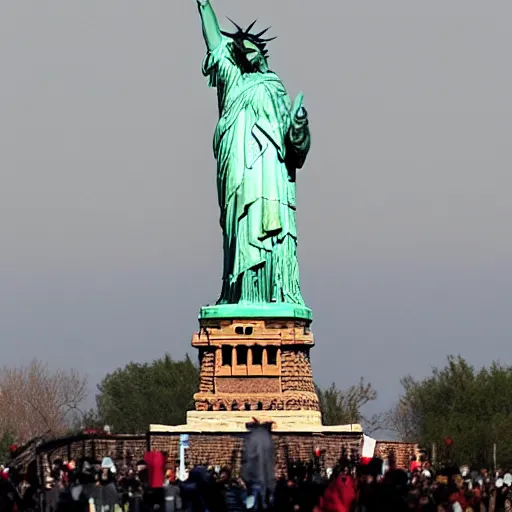Image similar to lady liberty is melting due to climate change