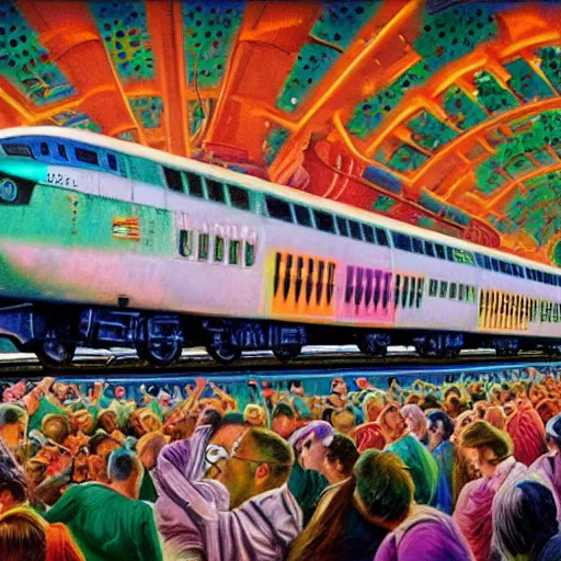 Image similar to sign that says 1 0 0, text 1 0 0, lisa frank, glorious, bedazzled, spectacled, amazing, unreal render, bokeh, studio lighting, ultradetailed, detailed and realistic painting of a giant warship plane, dieselpunk, historical photo of commuters in train to new york 1 8 9 0, everybody is looking at smartphones