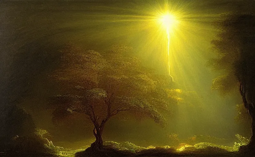 Image similar to a tree of omnious light painted by thomas cole