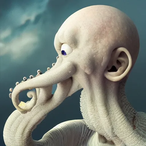 Image similar to hyperrealistic mixed media image of squidward tentacles, stunning 3 d render inspired art by greg rutkowski and xiang duan and thomas eakes, perfect symmetry, realistic, highly detailed attributes and atmosphere, dim volumetric cinematic lighting, 8 k octane extremely hyper - detailed render, post - processing, masterpiece,