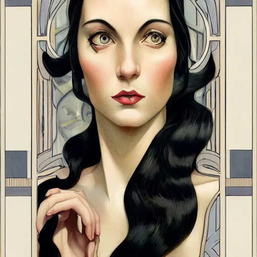 Image similar to an elegant streamline moderne, art nouveau, multi - ethnic and multi - racial portrait in the style of charlie bowater, and in the style of donato giancola, and in the style of charles dulac. very large, clear, expressive, intelligent eyes. symmetry, centered, ultrasharp focus, dramatic lighting, photorealistic digital painting, intricately detailed background.