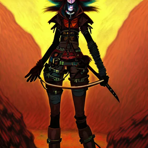 Prompt: a maned wolf fursona anthro girl thief with leather - strap - armor is exploring the grimdarkest dungeon depths. trending on artstation and pixiv. a vibrant digital oil painting. a highly detailed fantasy character illustration by wayne reynolds and charles monet and gustave dore and carl critchlow and bram sels