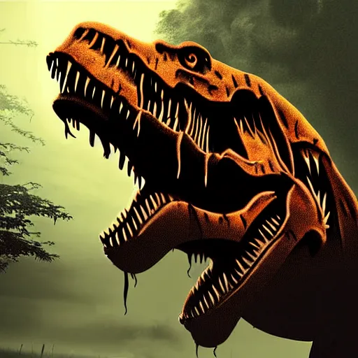 Image similar to T-rex zombie, matte painting, digital art