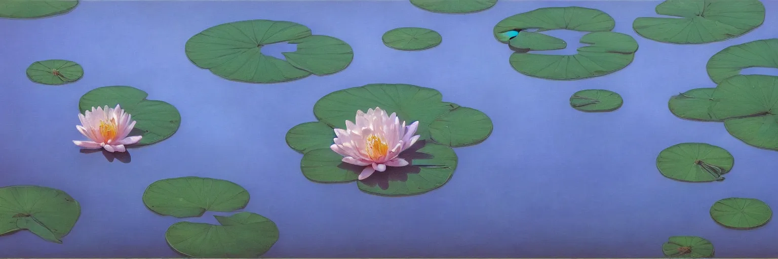 Image similar to water lilies oil painting magritte