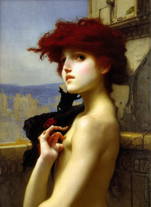 Prompt: a portrait of a pretty sewer punk young lady by alexandre cabanel