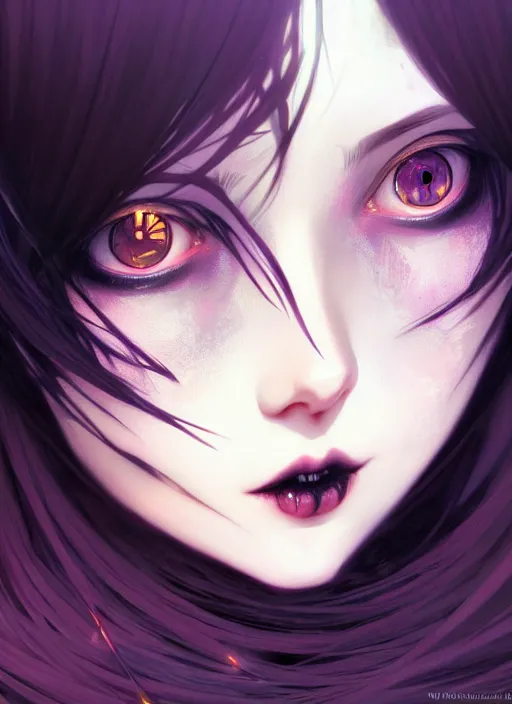 Image similar to portrait of beautiful gothic girl, cute face, intricate, highly detailed, digital painting, official media, anime key visual, concept art, rich vivid colors, ambient lighting, sharp focus, illustration, art by wlop and ilya kuvshinov and makoto shinkai and range murata and gustav klimt