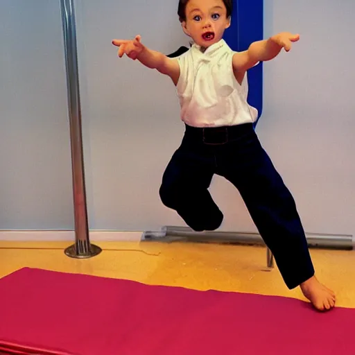 Prompt: jean-claude van Damme toddler karate salute
