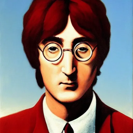Prompt: painting of a young john lennon by rene magritte, hd, 4 k, detailed, award winning