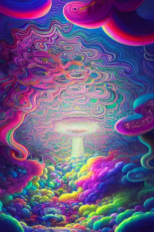 Prompt: flowing colorful prismatic liquid clouds opening portal to another dimension, dmt, psilocybin, lsd, detailed, intricate, elegant, highly detailed, digital painting, artstation, concept art, smooth, sharp focus, illustration, art by hana yata, and artem demura and beeple, octane render, unreal engine, 8 k