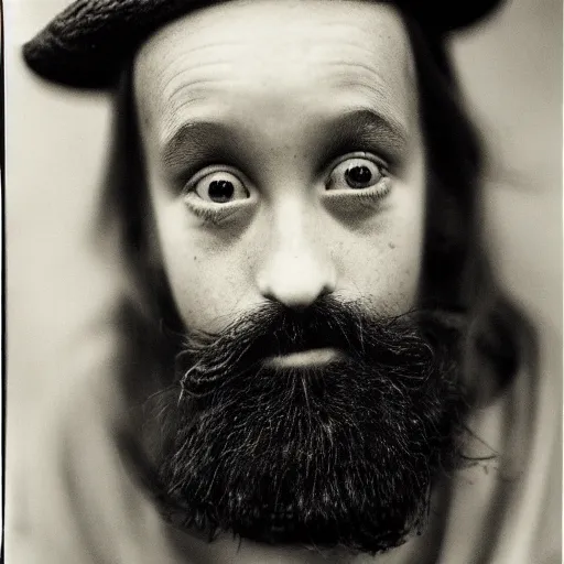 Image similar to photograph of a five year old boy wizard, beard, wizard hat by annie leibovitz, dark hair, deep eyes