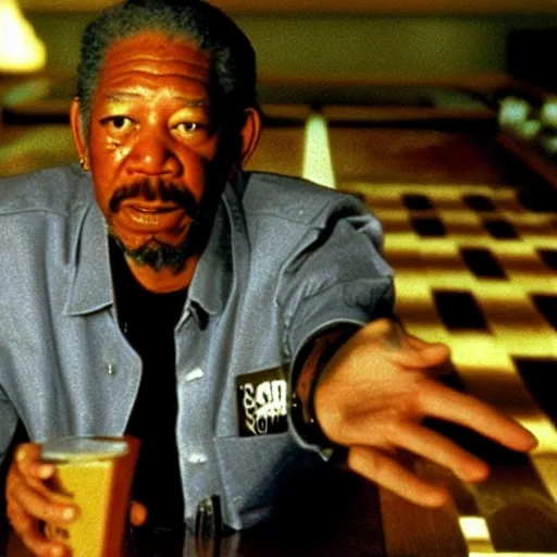 Image similar to a still of Morgan Freeman as the Dude in the bowling alley in The Big Lebowski (1998)