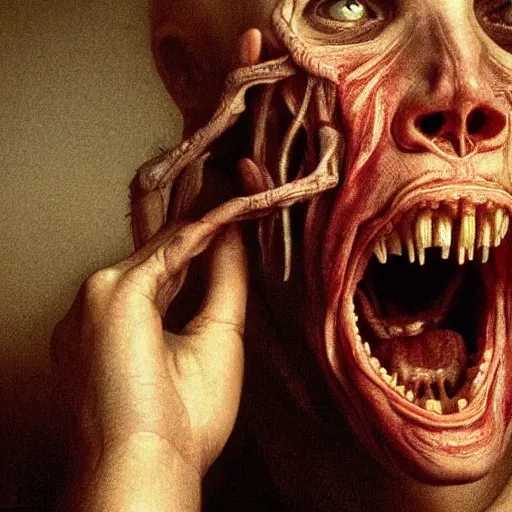 Image similar to female human screaming in pain while her skin crackles, arteries and bones and veins and nerves and muscles visible, beautiful detailed intricate insanely detailed octane render, 8K artistic photography, photorealistic, chiaroscuro, by David Cronenberg, Raphael, Caravaggio