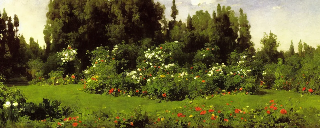 Image similar to illustrated background of a garden by eugene von guerard, ivan shishkin, winslow homer, john singer sargent, 4 k