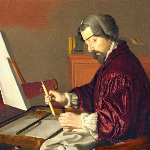 Image similar to painter drawing a computer, baroque