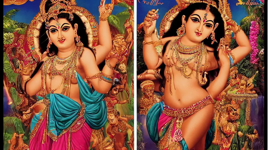 Prompt: calendar photograph of hindu goddess posing for playboy