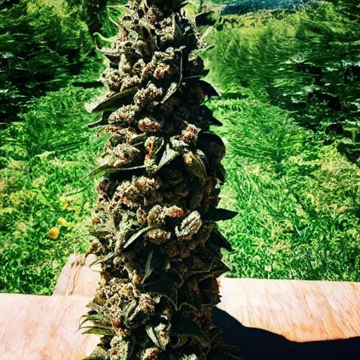 Image similar to beautiful giant marijuana bud as an obelisk
