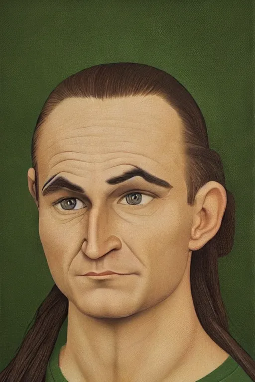 Prompt: ultra realistic pelegolas face portrait in the style of grant wood