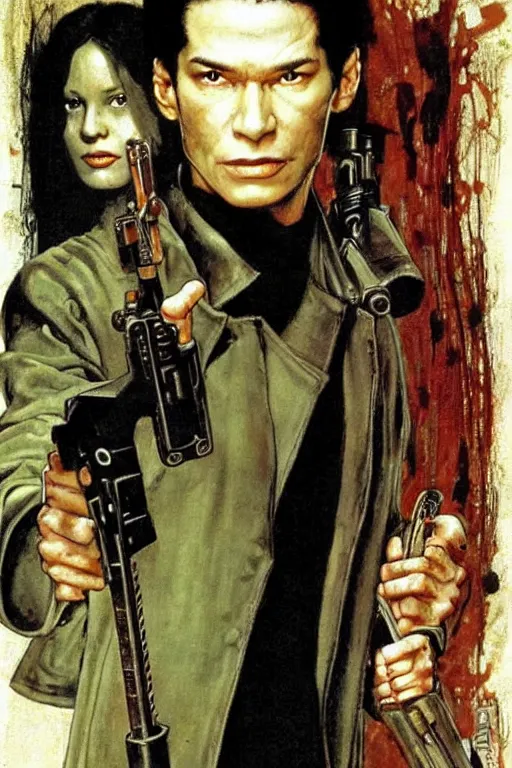 Image similar to Neo from Matrix painted by Norman Rockwell