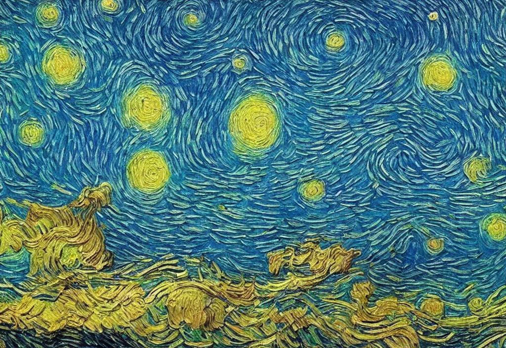 Image similar to a beautiful magical underwater paradise, high realistic high detailed painting in the style of starry night by Van Gogh