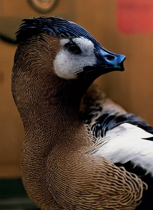 Image similar to ryan gosling fused with a goose, construction, natural light, bloom, detailed face, magazine, press, photo, steve mccurry, david lazar, canon, nikon, focus