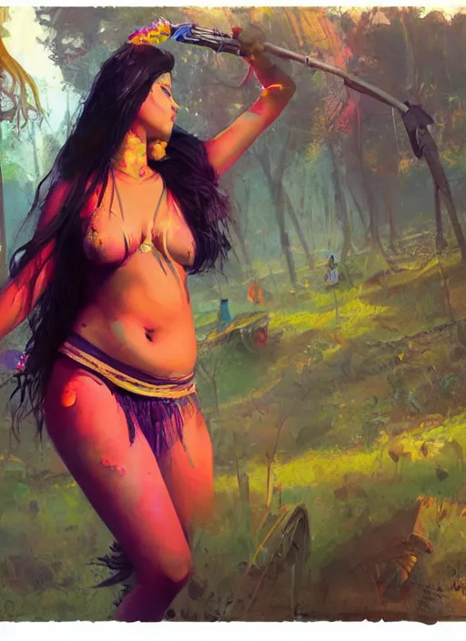 Image similar to hyper realistic photography of festival warrior curvy goa girl saturated colors, cinematic, greg rutkowski, juan gimenez