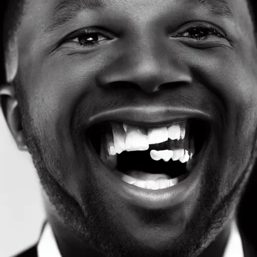 Image similar to a black man singing with all teeth shown, cartoonish