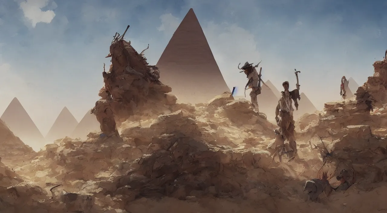 Image similar to egyptian landscape, desert, zombies, by studio ghibli and greg rutkowski,