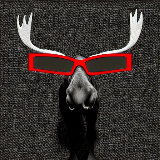 Prompt: moose wearing 3 d glasses at the cinema, monochromatic, digital art, minimalistic
