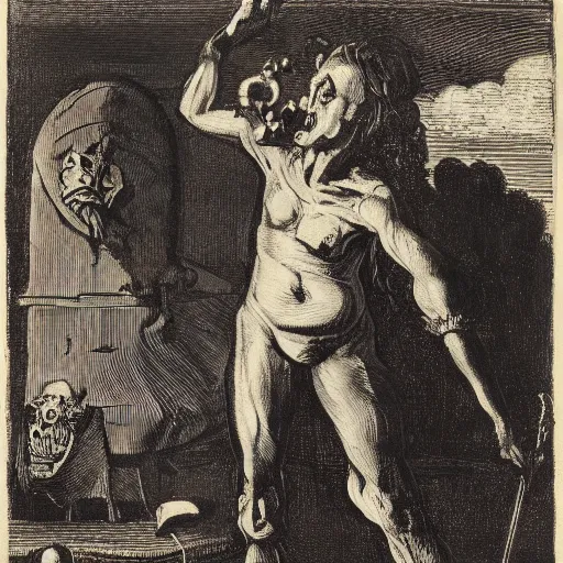 Image similar to subtle, sinister cobalt by william hogarth, by james mcintosh patrick. a mixed mediart of a large, black - clad figure of the king looming over a small, defenseless figure huddled at his feet. the king's face is hidden in shadow. menacing stance, large, sharp claws, dangerous & powerful creature.