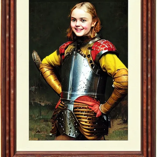 Prompt: portrait of annasophia robb in medieval armour, norman rockwell