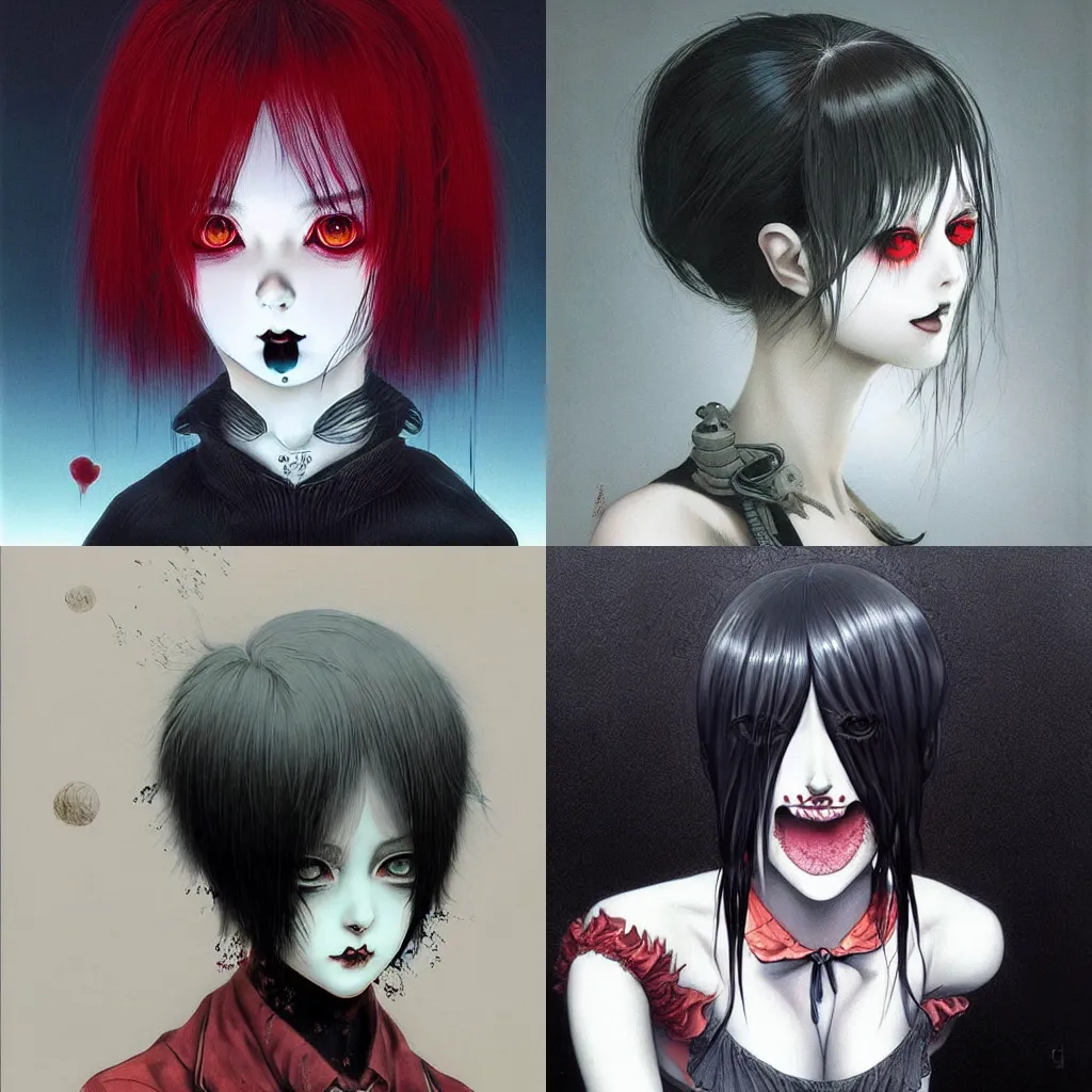 Prompt: beautiful! coherent! detailed! expert! professional manga seinen portrait art of a goth clowngirl, painted by ilya kuvshinov!!!!! and zdzislaw beksinski