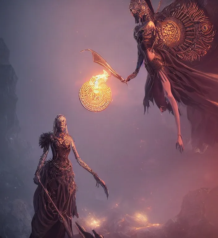 Image similar to unreal engine render + a goddess, tarot card, dark souls colour scheme, luminal, smooth, coherent, high detailed, kerem beyit, featured on artstation, instagram HD, unreal engine