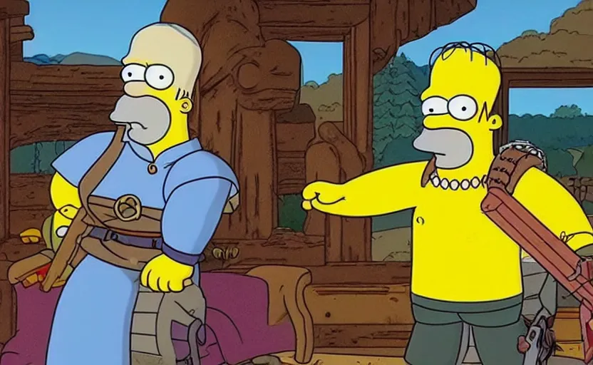 Prompt: a still of Geralt of Rivia on The Simpsons,