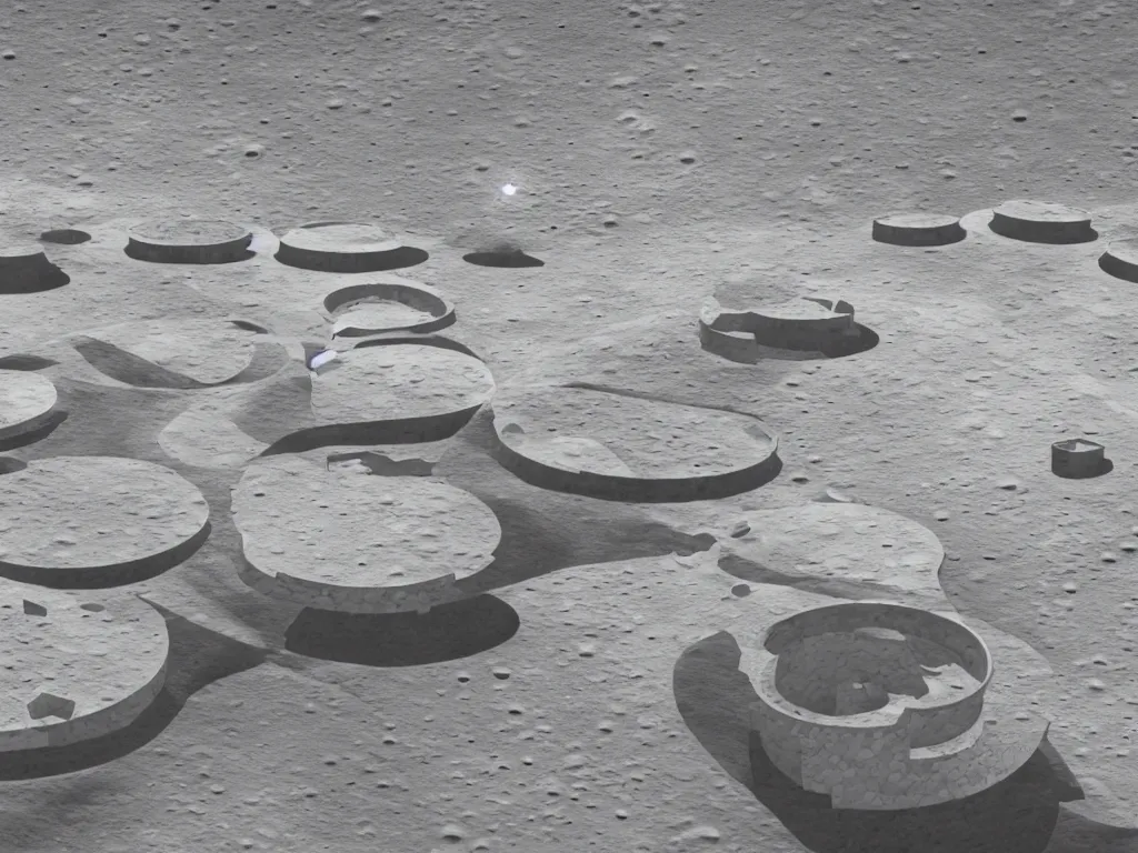 Image similar to lunar landscape with high-tech white moon base, geodesic domes, pipes