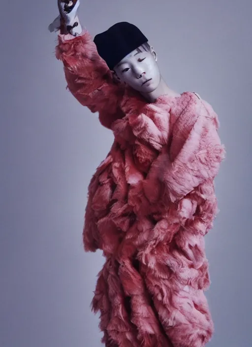 Image similar to jimin styled by nick knight posing, couture, vogue magazine, highly realistic. high resolution. highly detailed. dramatic. 8 k. 4 k.