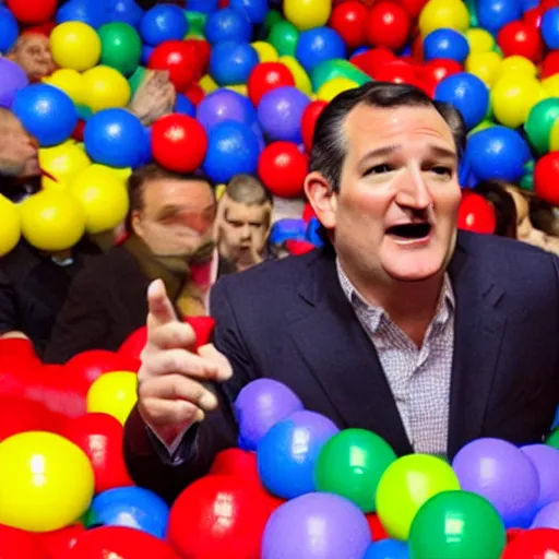 Prompt: Ted Cruz stuck inside a ball pit