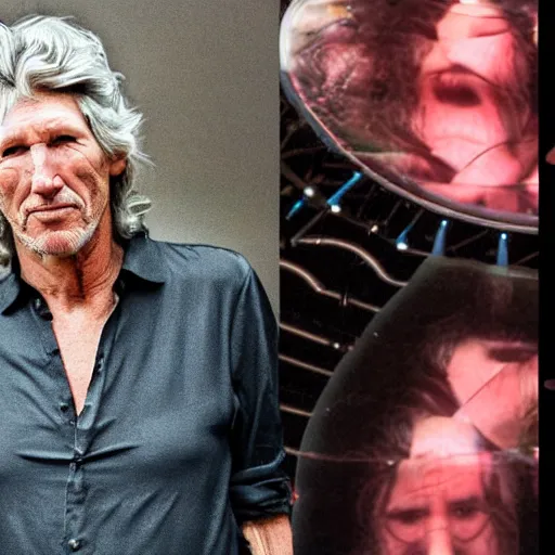 Image similar to Roger Waters looking shocked with the top text Roger and the bottom text Marbles, r/pinkfloydcirclejerk meme, Realistic, HDR, Clear Image, dynamic lighting