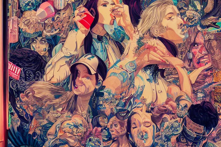 Image similar to Drunks people in bar, Tristan Eaton, victo ngai, artgerm, RHADS, ross draws