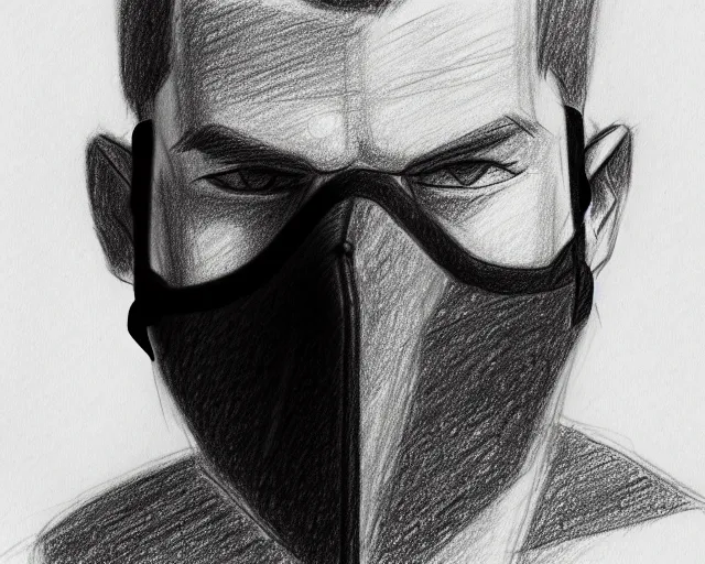 Image similar to draft drawing of a european man covering face with mask, draft sketch, thin stroke, trending on artstation, context art, pencil sketch, high detail