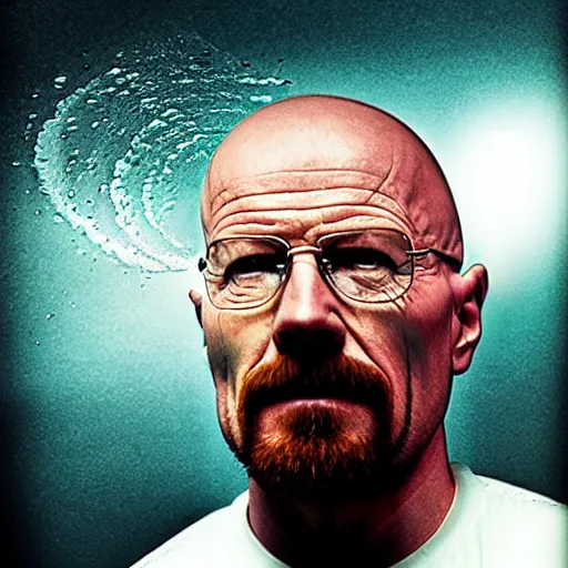 Image similar to walter white in a castle underwater, photo, deep sea, colorful