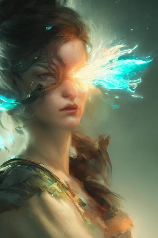 Image similar to face closeup beautiful girl fairy casting spell, 3 d render, holding electricity, hyper realistic detailed portrait, ruan jia, wlop, fantasy, hyper detailed, octane render, concept art, peter mohrbacher