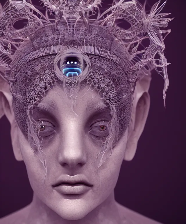 Image similar to symmetrical, centered, goddess close-up portrait wigh crown made of skulls. betta fish, phoenix, bioluminiscent creature, intricate artwork by Tooth Wu and wlop and beeple. octane render, trending on artstation, greg rutkowski very coherent symmetrical artwork. cinematic, hyper realism, high detail, octane render, 8k