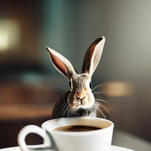 Prompt: rabbit sitting in coffee cup