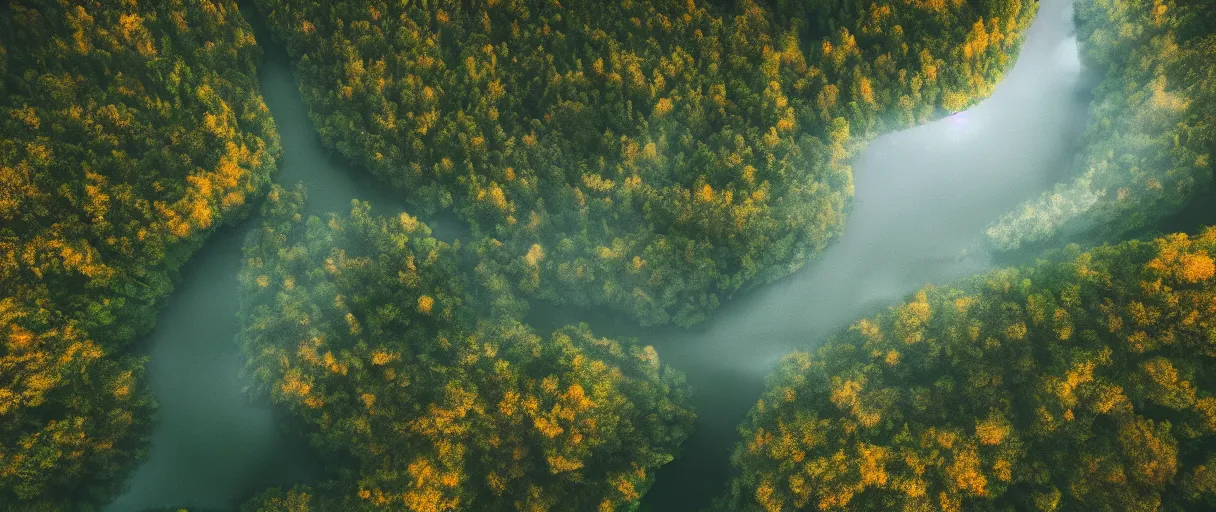 Prompt: Forest landcape photo, mountains, river, cinematic lighting, 4k, Earth, wind, reflections