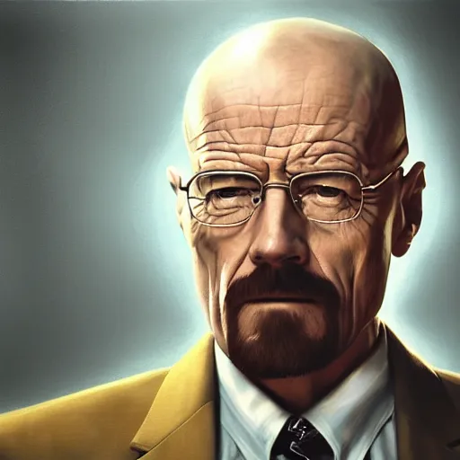 Prompt: walter white in a fancy suit, digital painting, artstation, concept art, donato giancola, Joseph Christian Leyendecker, WLOP, Boris Vallejo, Breathtaking, 8k resolution, extremely detailed, beautiful, establishing shot, artistic, hyperrealistic, beautiful face, octane render, cinematic lighting, dramatic lighting, masterpiece