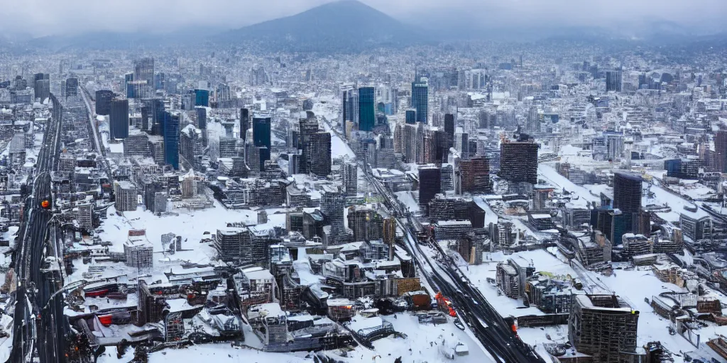 Image similar to A big modern city on a snow mountain