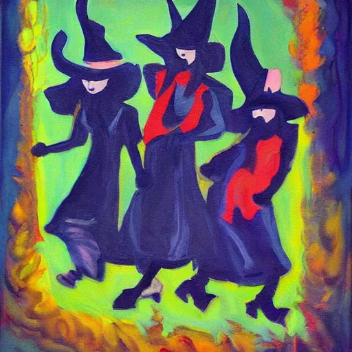 Prompt: a abstract painting coven of witches hilma af clint