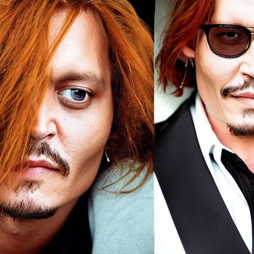 Prompt: photo of johnny depp with a ginger hair women studio portrait